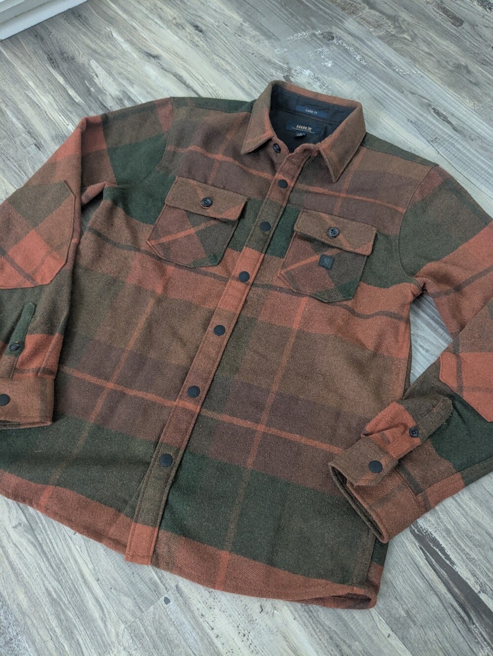 Men's Plaid Wool Blend Button-Up Jacket - Rust Orange/ DarkGreen
